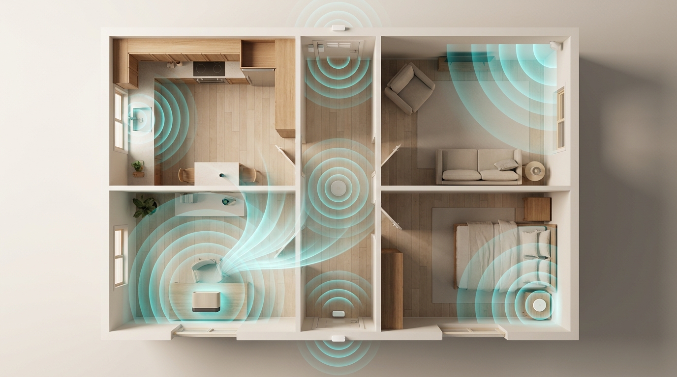 Home floorplan illustrating non-invasive sensor placement.